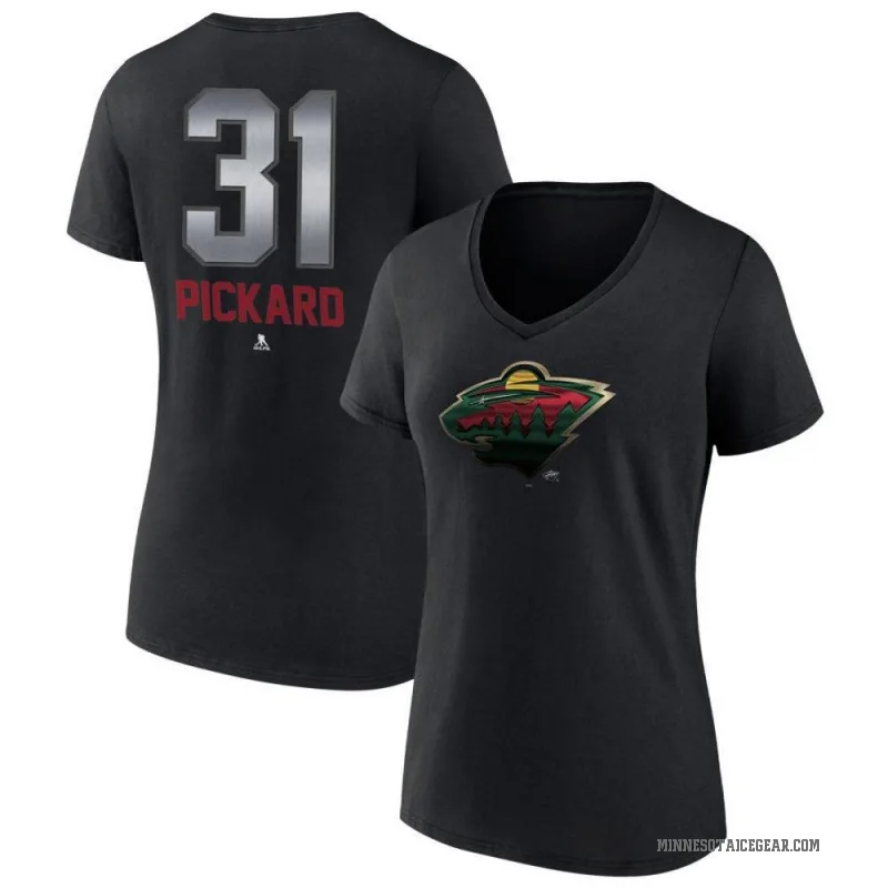 Calvin Pickard Women's Black Minnesota Wild Midnight Mascot Logo V-Neck T-Shirt