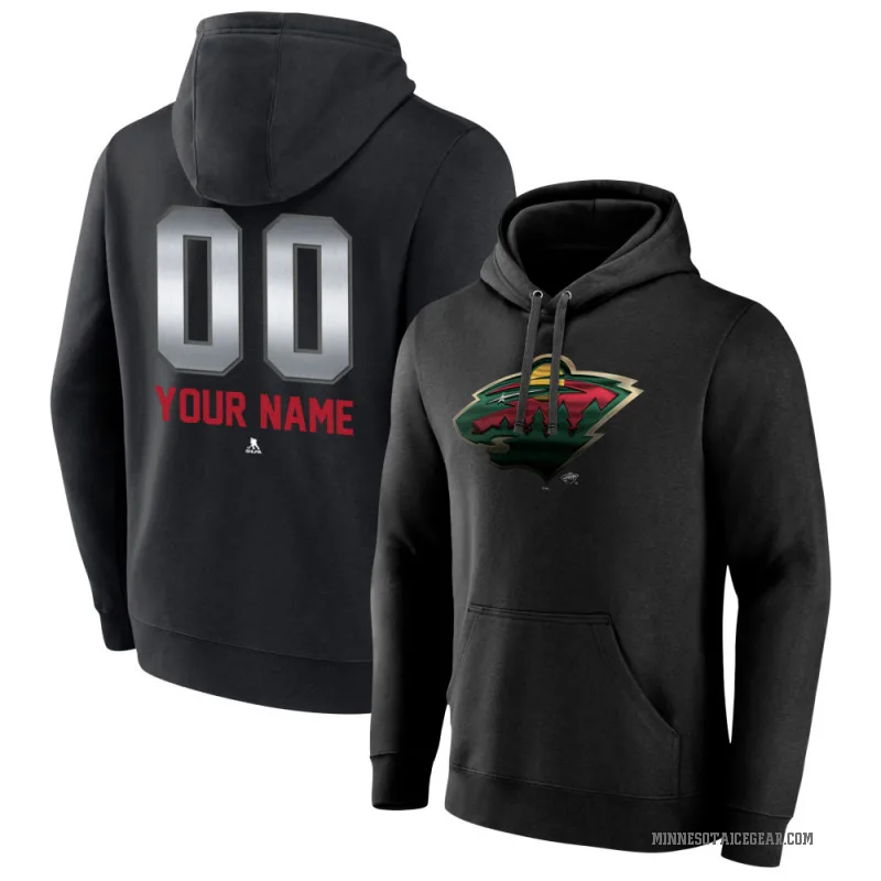 Custom Youth Black Minnesota Wild Branded Midnight Mascot Logo Pullover Hoodie