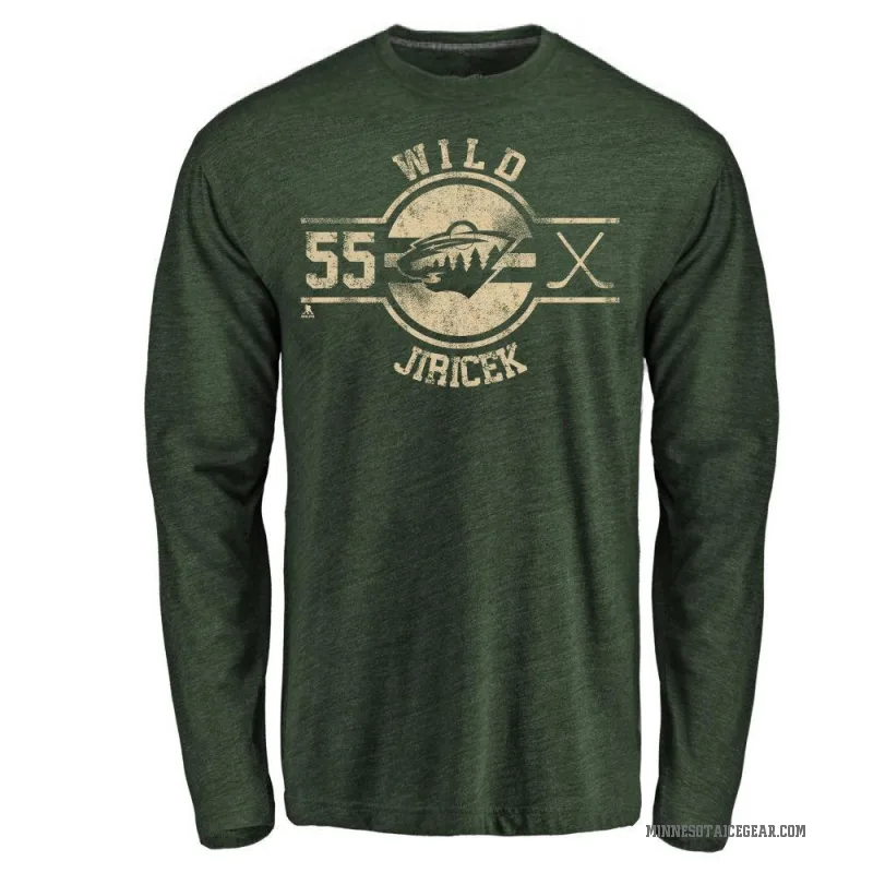 David Jiricek Men's Green Minnesota Wild Insignia Long Sleeve T-Shirt -