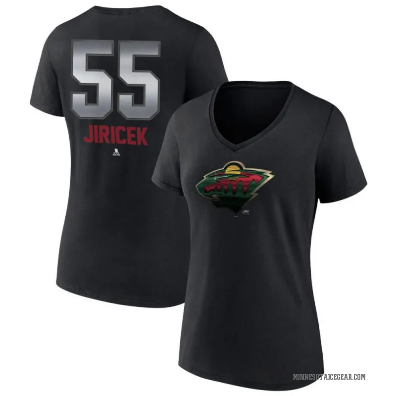 David Jiricek Women's Black Minnesota Wild Midnight Mascot Logo V-Neck T-Shirt