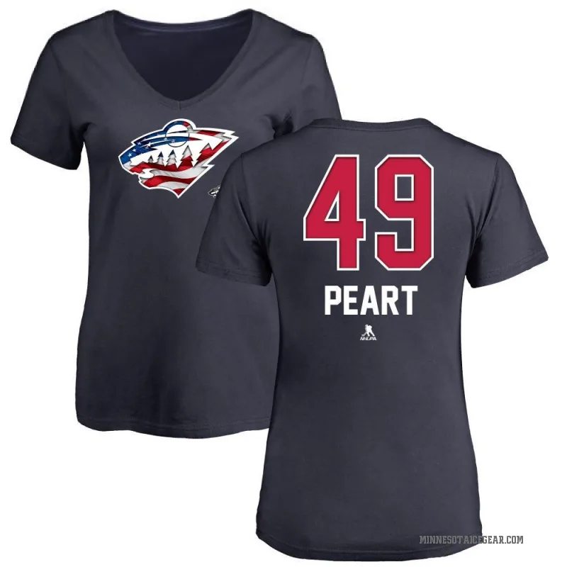 Jack Peart Women's Navy Minnesota Wild Name and Number Banner Wave V-Neck T-Shirt -