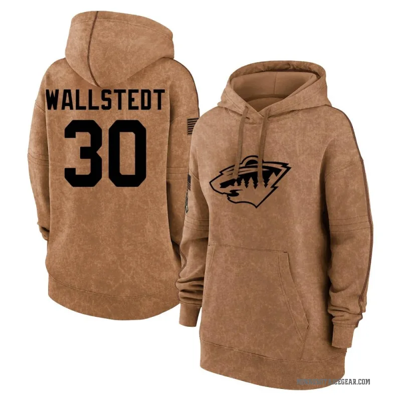 Jesper Wallstedt Women's Brown Minnesota Wild 2023 Salute to Service Pullover Hoodie