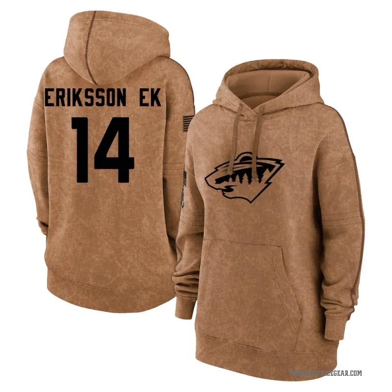 Joel Eriksson Ek Women's Brown Minnesota Wild 2023 Salute to Service Pullover Hoodie