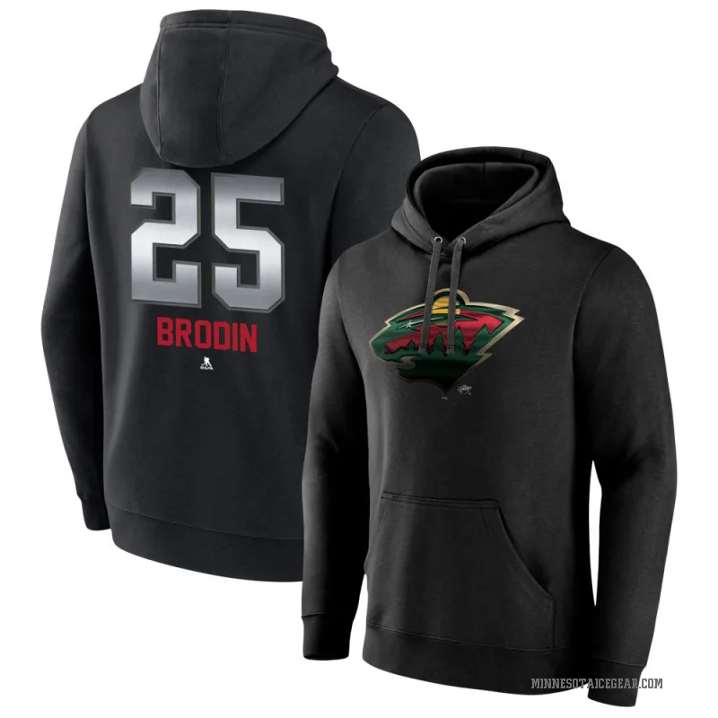 Jonas Brodin Men's Black Minnesota Wild Branded Midnight Mascot Logo Pullover Hoodie