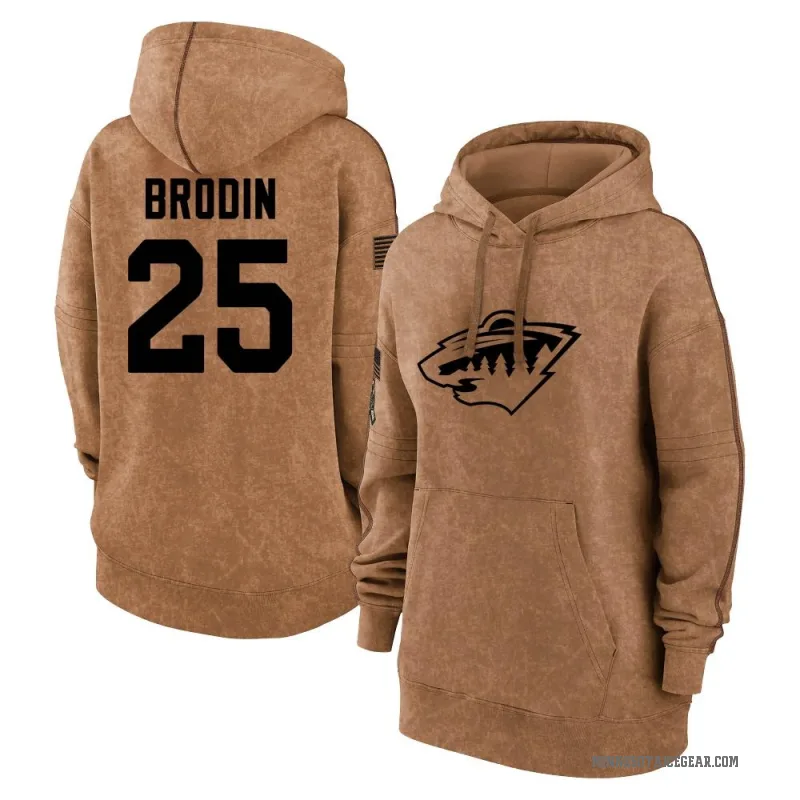Jonas Brodin Women's Brown Minnesota Wild 2023 Salute to Service Pullover Hoodie