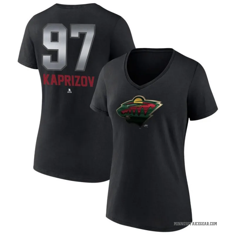 Kirill Kaprizov Women's Black Minnesota Wild Midnight Mascot Logo V-Neck T-Shirt
