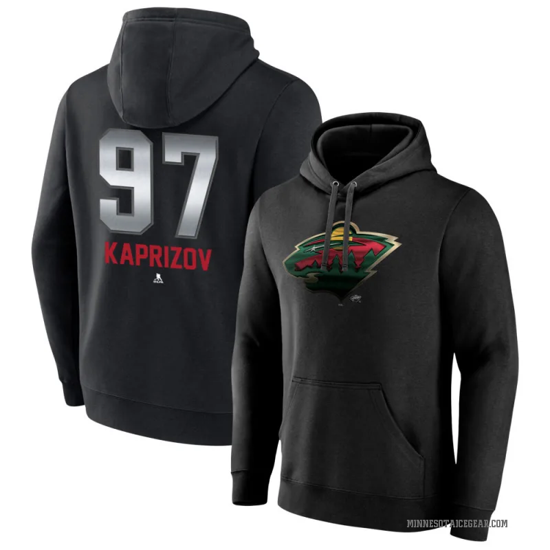 Kirill Kaprizov Youth Black Minnesota Wild Branded Midnight Mascot Logo Pullover Hoodie