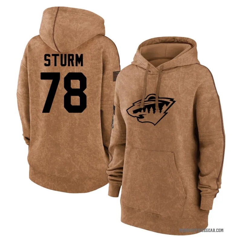 Nico Sturm Women's Brown Minnesota Wild 2023 Salute to Service Pullover Hoodie