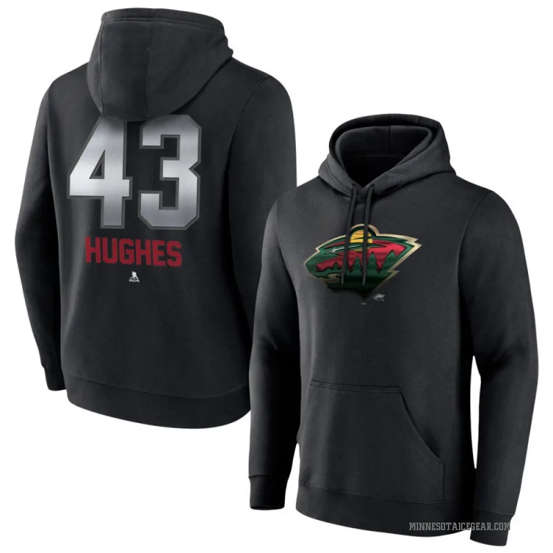 Quinn Hughes Men's Black Minnesota Wild Branded Midnight Mascot Logo Pullover Hoodie