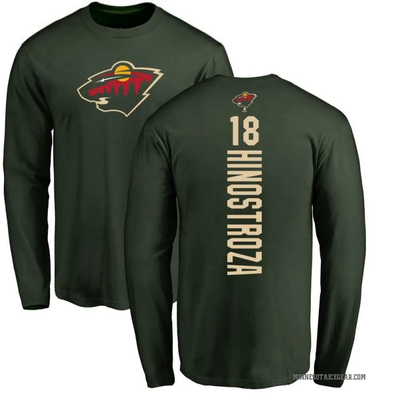 Vinnie Hinostroza Men's Green Minnesota Wild Backer Long Sleeve T-Shirt -