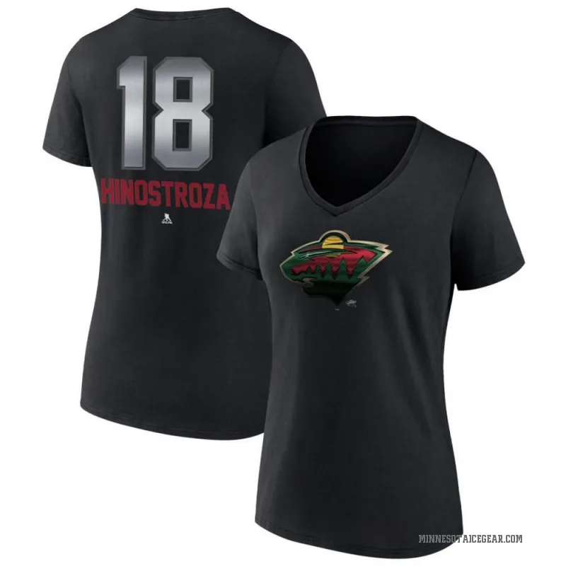 Vinnie Hinostroza Women's Black Minnesota Wild Midnight Mascot Logo V-Neck T-Shirt