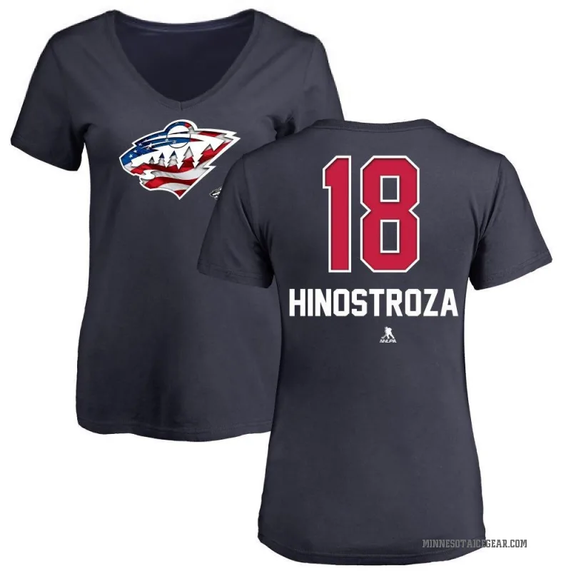Vinnie Hinostroza Women's Navy Minnesota Wild Name and Number Banner Wave V-Neck T-Shirt -