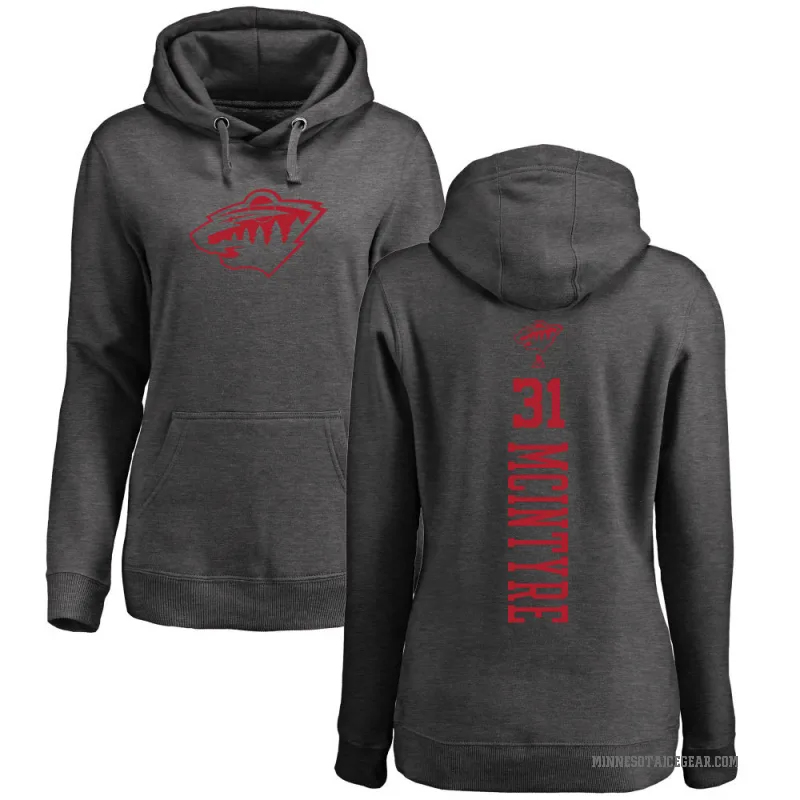 Zane McIntyre Women's Charcoal Minnesota Wild Branded One Color Backer Pullover Hoodie