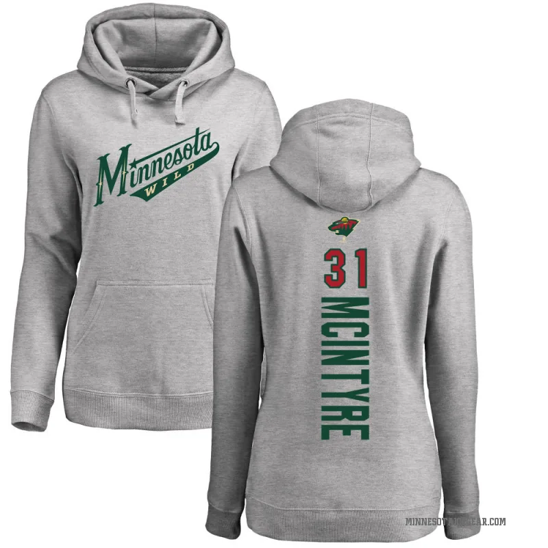 Zane McIntyre Women's Minnesota Wild Branded Ash Backer Pullover Hoodie