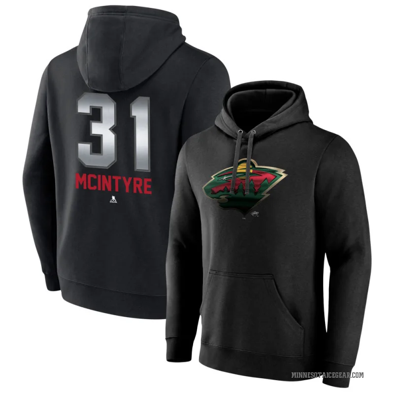 Zane McIntyre Youth Black Minnesota Wild Branded Midnight Mascot Logo Pullover Hoodie